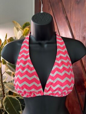 Pink Chevron Halter Bikini Top